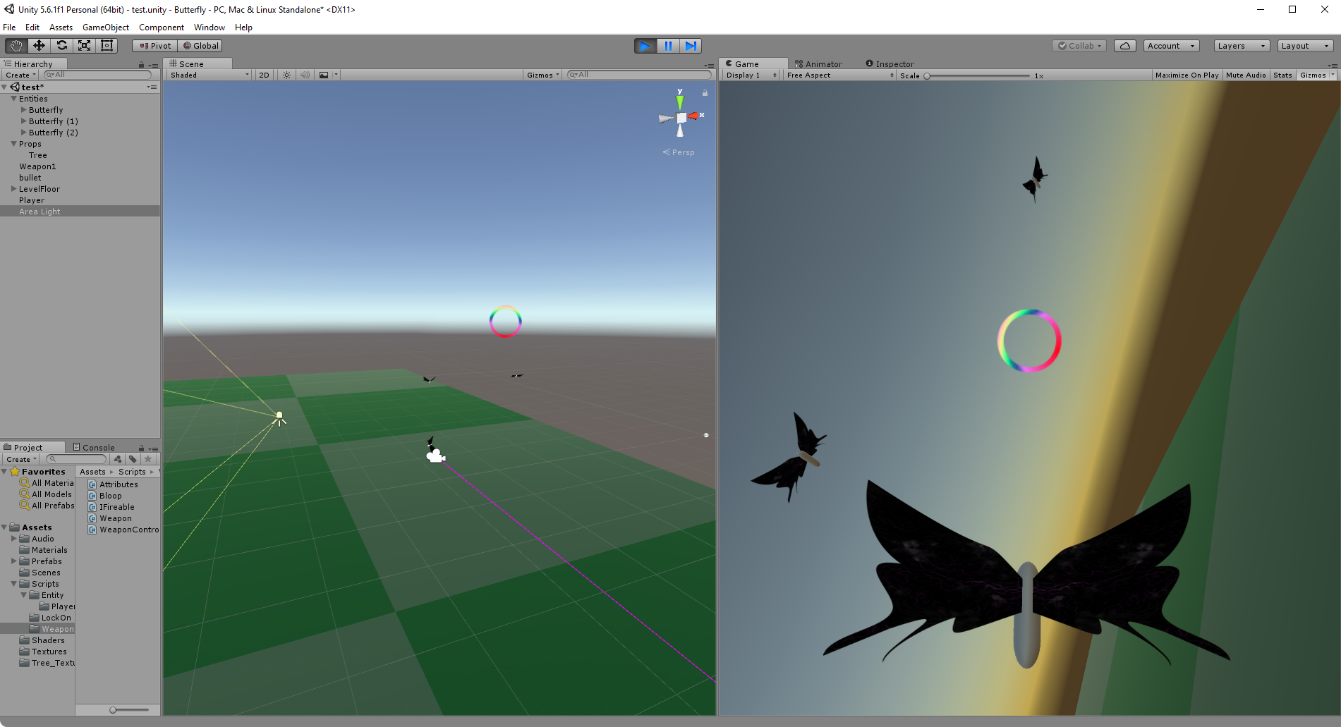 Player controlled butterfly prototype.